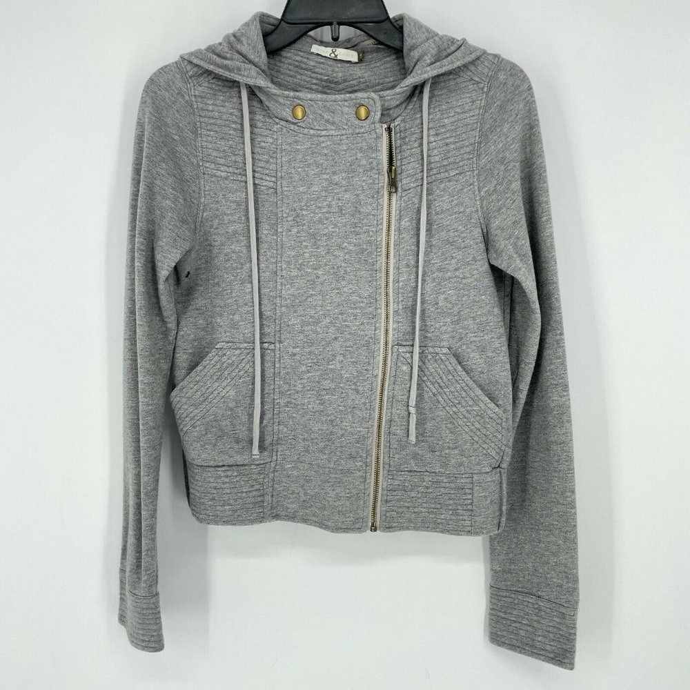 Mike & Chris Biker Jacket Women's Sz S Moto Hoodie Full-Zip Quilted Hooded Gray